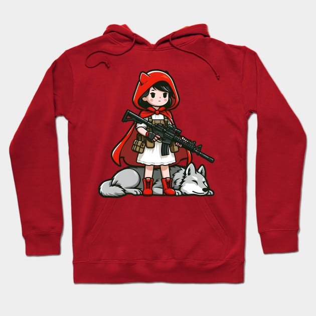 Tactical Little Red Riding Hood Adventure Tee: Where Fairytales Meet Bold Style Hoodie by Rawlifegraphic